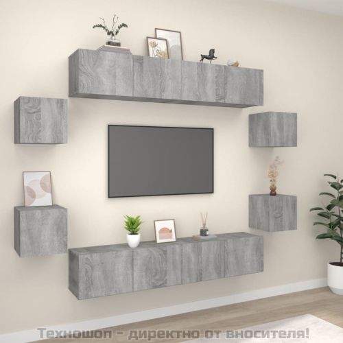Комплект ТВ шкафове от 8 части, сив сонома, инженерно дърво