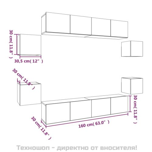 Комплект ТВ шкафове от 8 части, сив сонома, инженерно дърво
