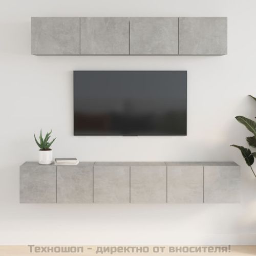 Комплект ТВ шкафове от 5 части, бетонно сив, инженерно дърво