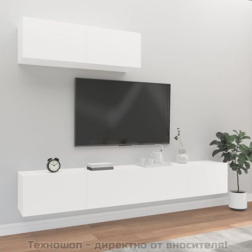 Комплект ТВ шкафове от 3 части, бял, инженерно дърво