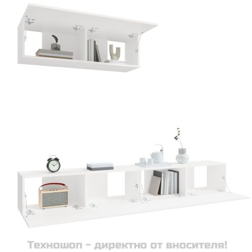 Комплект ТВ шкафове от 3 части, бял, инженерно дърво