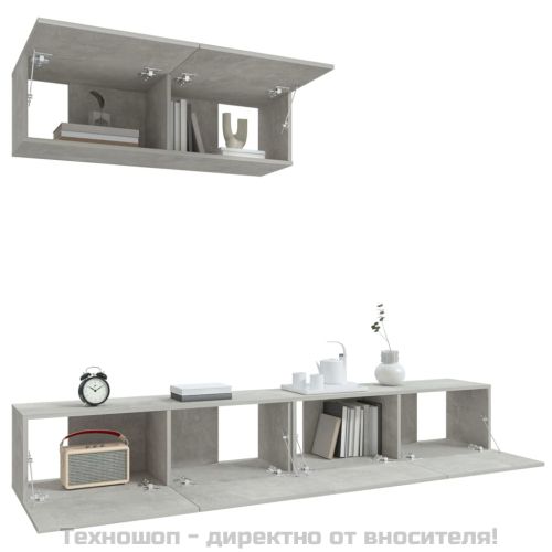 Комплект ТВ шкафове от 3 части, бетонно сив, инженерно дърво
