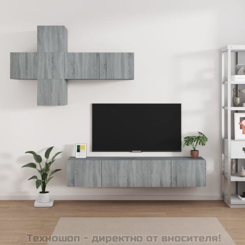 Комплект ТВ шкафове от 7 части, сив сонома, инженерно дърво