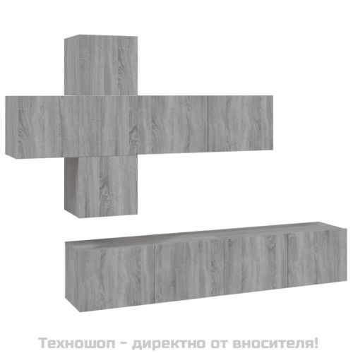 Комплект ТВ шкафове от 7 части, сив сонома, инженерно дърво