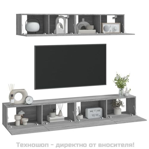 Комплект ТВ шкафове от 4 части, сив сонома, инженерно дърво