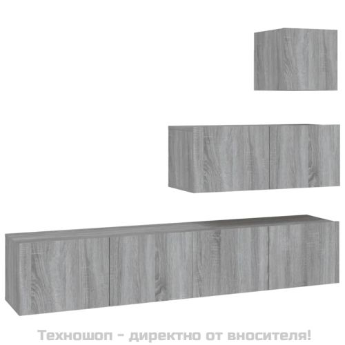 Комплект ТВ шкафове от 4 части, сив сонома, инженерно дърво