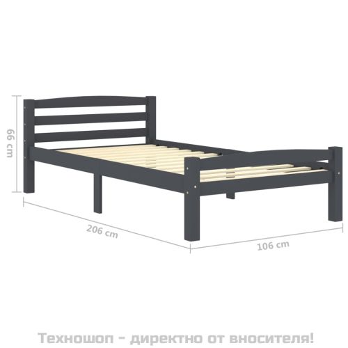Рамка за легло, тъмносива, бор масив, 100х200 см