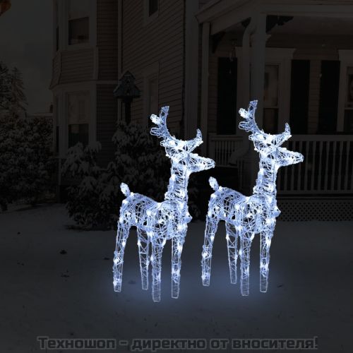 Коледни елени, 2 бр, студено бяло, 80 LED, акрил