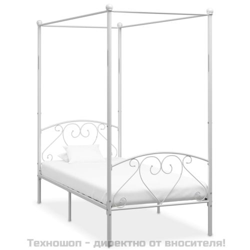 Рамка за легло с балдахин, бяла, метал, 90x200 cм
