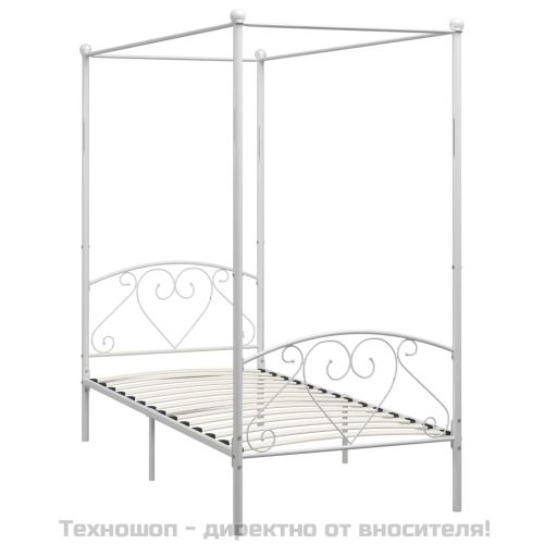Рамка за легло с балдахин, бяла, метал, 90x200 cм