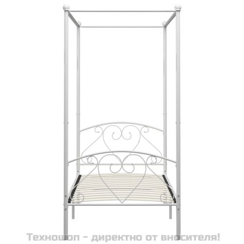 Рамка за легло с балдахин, бяла, метал, 90x200 cм