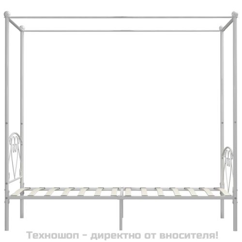 Рамка за легло с балдахин, бяла, метал, 90x200 cм