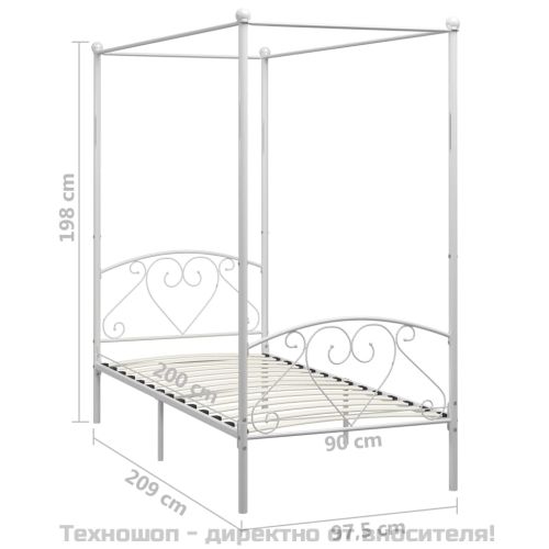 Рамка за легло с балдахин, бяла, метал, 90x200 cм