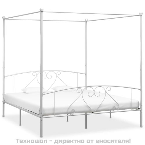 Рамка за легло с балдахин, бяла, метал, 180x200 cм