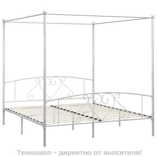 Рамка за легло с балдахин, бяла, метал, 180x200 cм