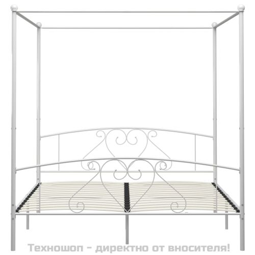 Рамка за легло с балдахин, бяла, метал, 180x200 cм