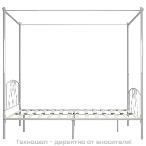 Рамка за легло с балдахин, бяла, метал, 180x200 cм