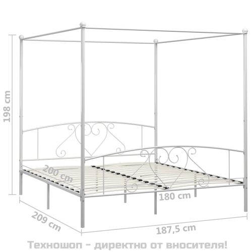 Рамка за легло с балдахин, бяла, метал, 180x200 cм
