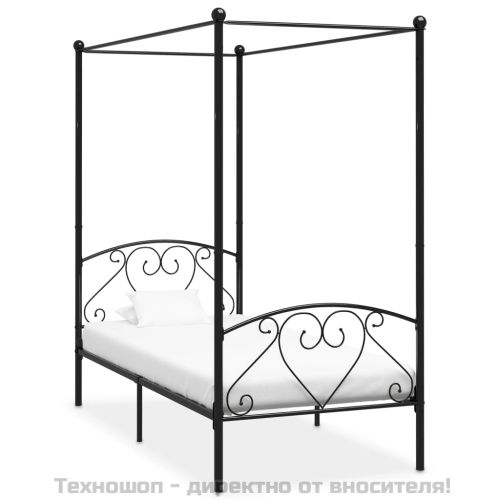 Рамка за легло с балдахин, черна, метал, 90x200 cм