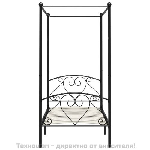 Рамка за легло с балдахин, черна, метал, 90x200 cм
