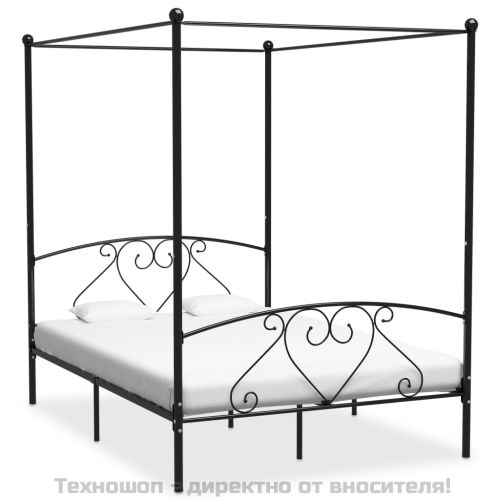 Рамка за легло с балдахин, черна, метал, 140x200 cм