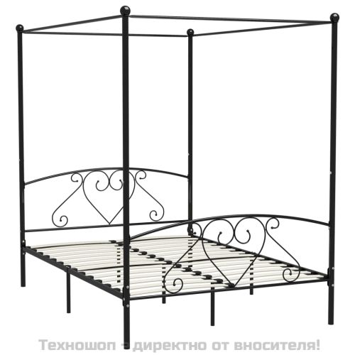 Рамка за легло с балдахин, черна, метал, 140x200 cм