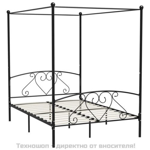 Рамка за легло с балдахин, черна, метал, 160x200 см