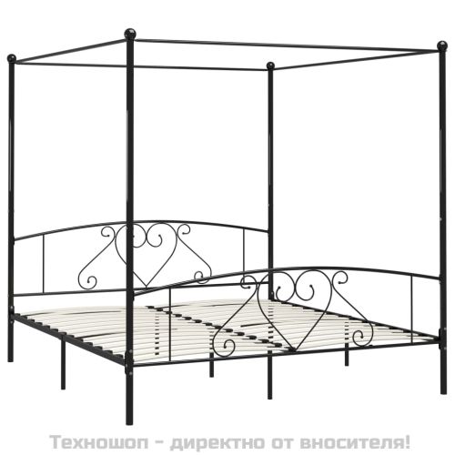 Рамка за легло с балдахин, черна, метал, 180x200 cм