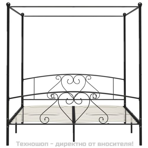 Рамка за легло с балдахин, черна, метал, 180x200 cм