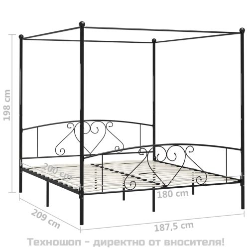 Рамка за легло с балдахин, черна, метал, 180x200 cм