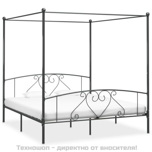 Рамка за легло с балдахин, сива, метал, 180x200 см