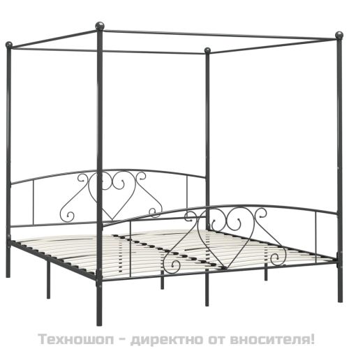 Рамка за легло с балдахин, сива, метал, 180x200 см