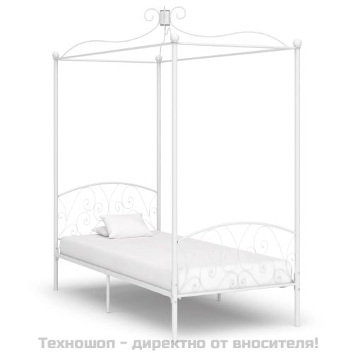 Рамка за легло с балдахин, бяла, метал, 90x200 cм