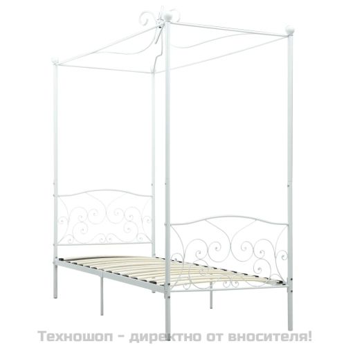 Рамка за легло с балдахин, бяла, метал, 90x200 cм