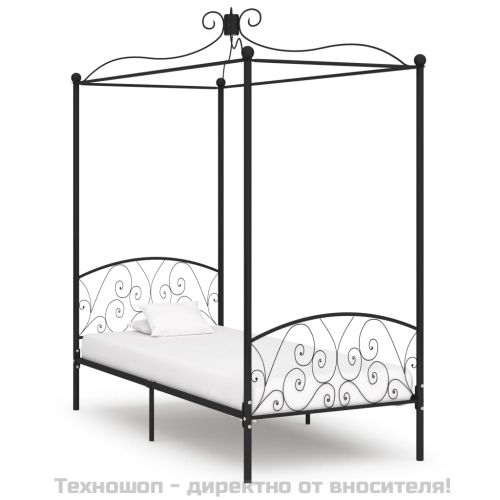 Рамка за легло с балдахин, черна, метал, 100x200 cм