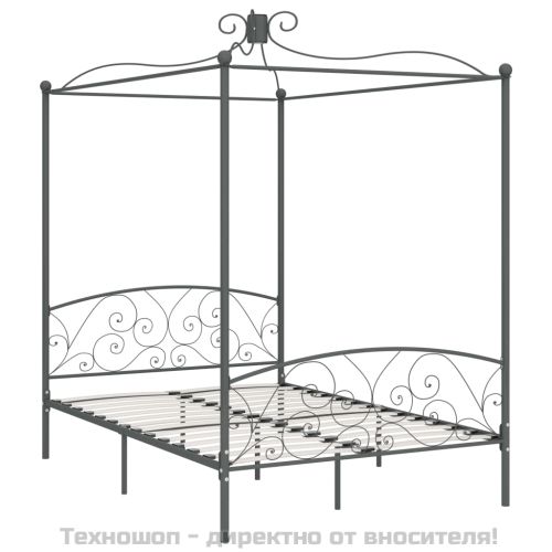 Рамка за легло с балдахин, сива, метал, 140x200 см