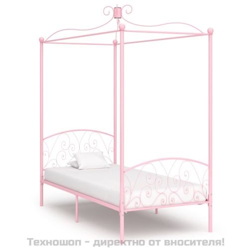 Рамка за легло с балдахин, розова, метал, 100x200 cм