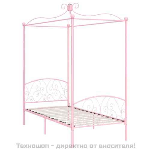 Рамка за легло с балдахин, розова, метал, 100x200 cм
