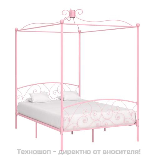 Рамка за легло с балдахин, розова, метал, 140x200 см