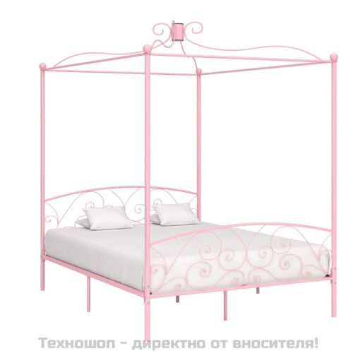 Рамка за легло с балдахин, розова, метал, 160x200 см