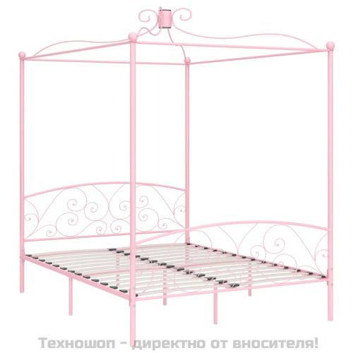 Рамка за легло с балдахин, розова, метал, 160x200 см