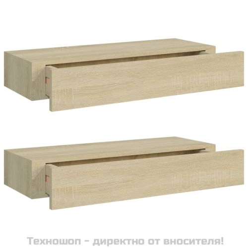 Стенни рафтове с чекмеджета, 2 бр, дъб, 60x23,5x10 см, МДФ