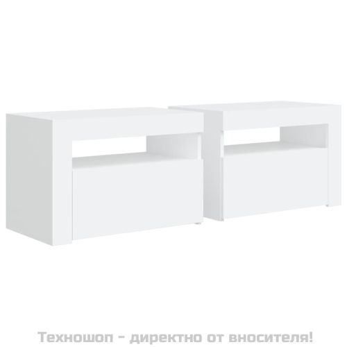Нощни шкафчета, 2 бр, с LED, бели, 60x35x40 см