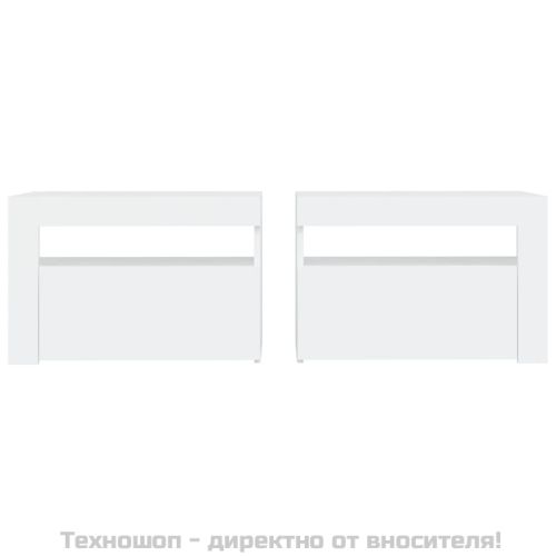 Нощни шкафчета, 2 бр, с LED, бели, 60x35x40 см