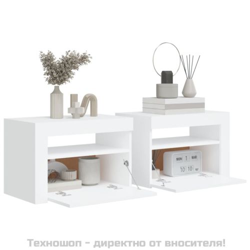 Нощни шкафчета, 2 бр, с LED, бели, 60x35x40 см