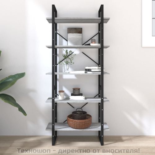 Библиотека на 5 нива, сив сонома, 80x30x175 см, инженерно дърво