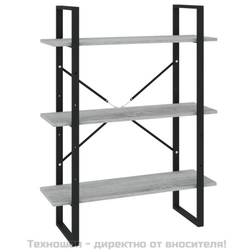 Библиотека на 5 нива, сив сонома, 80x30x175 см, инженерно дърво
