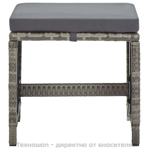 Градински табуретки с възглавници, 4 бр, полиратан, сиви