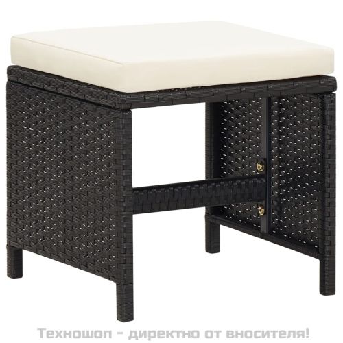 Градински трапезен комплект възглавници 9 части полиратан черен