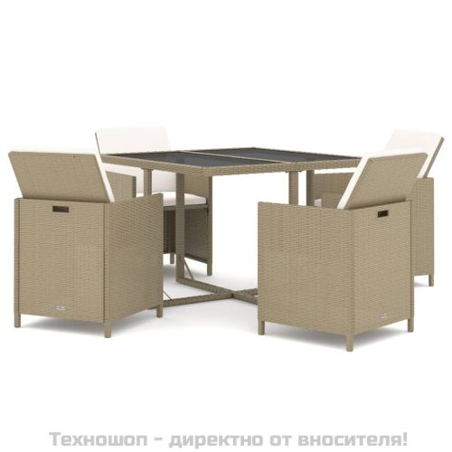 Градински комплект с възглавници 5 части полиратан бежов